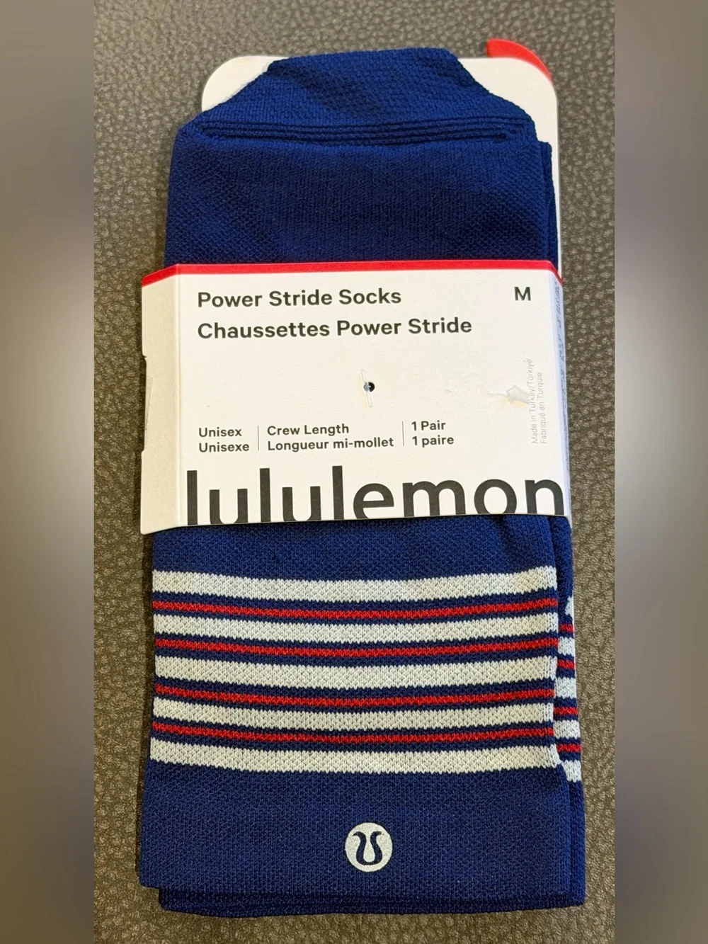 Lululemon Power Stride Crew Socks | Size Medium | NWT | Blue Stripe